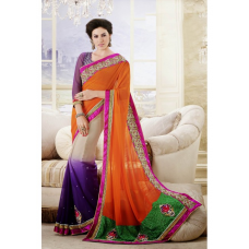 Awesome Wedding Wear Tricolor Georgette Saree 